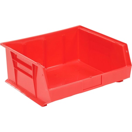Global Industrial Hang & Stack Storage Bin, Plastic, Red, 7 in H, 16-1/2 in W 269686RD